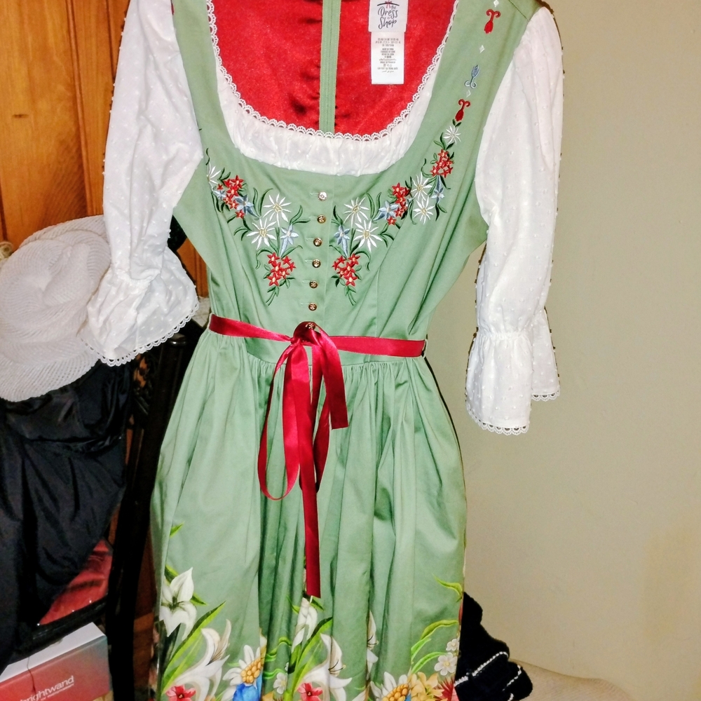 Epcot Germany: Floral Embroidered Green Dress with Red Accents